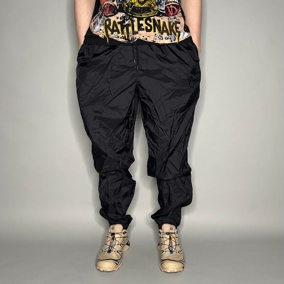 Vintage 90s Nike Track Pants Mens XL Jet Black Subtle Embroidered Swoosh Joggers - Picture 3 of 5